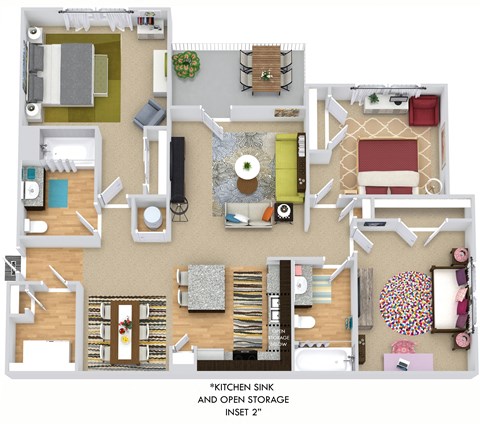 Sanderling. 3 bedroom apartment. Kitchen with island open to living/dinning rooms. 2 full bathroom. Walk-in closets. Patio/balcony.